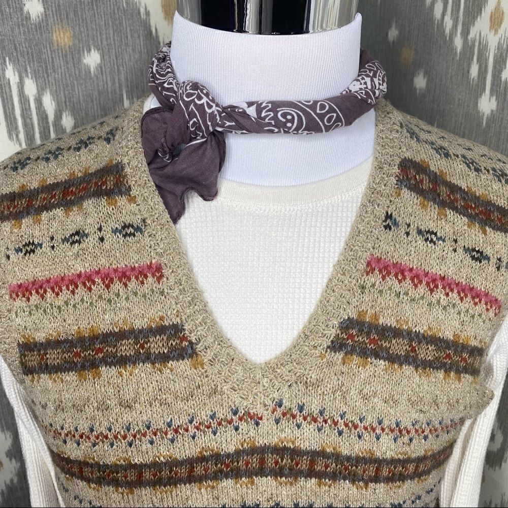Double RRL Tan Multi Fair-isle V Neck Sweater Vest - Picture 9 of 16